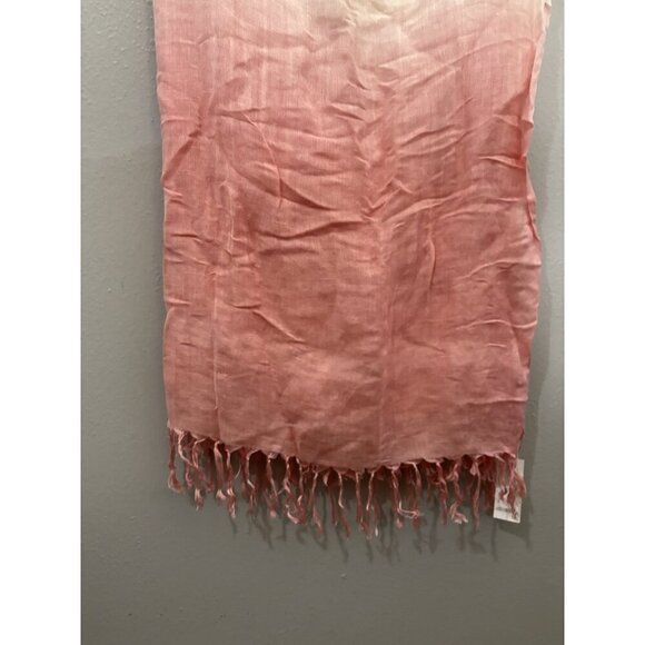 Loft Linen Blend Tasseled Long Scarf One Size Ombre Color Coral - Picture 2 of 8